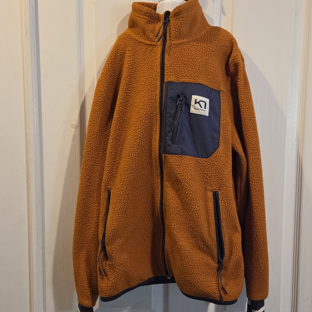 Kari Traa Fleece Sweater Athletic Jacket Full Zip Womens Small Burnt Orange Blue - Picture 6 of 9